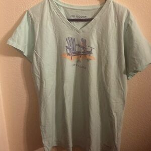 Life Is Good Women’s Light Mint V-Neck Graphic Tee